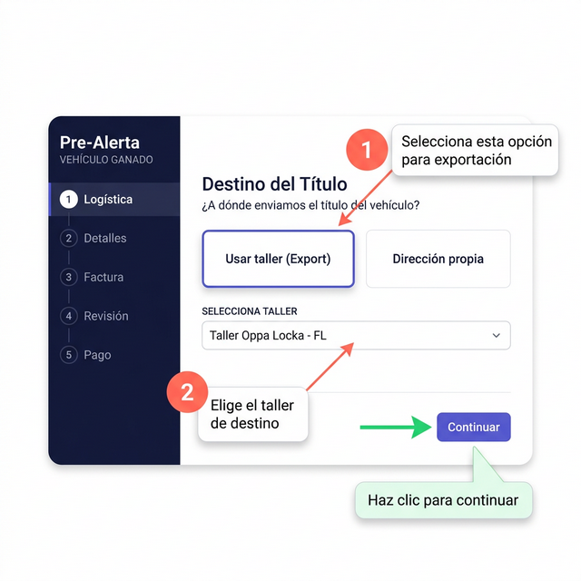 Paso 1 - Opción Usar Taller (Export)