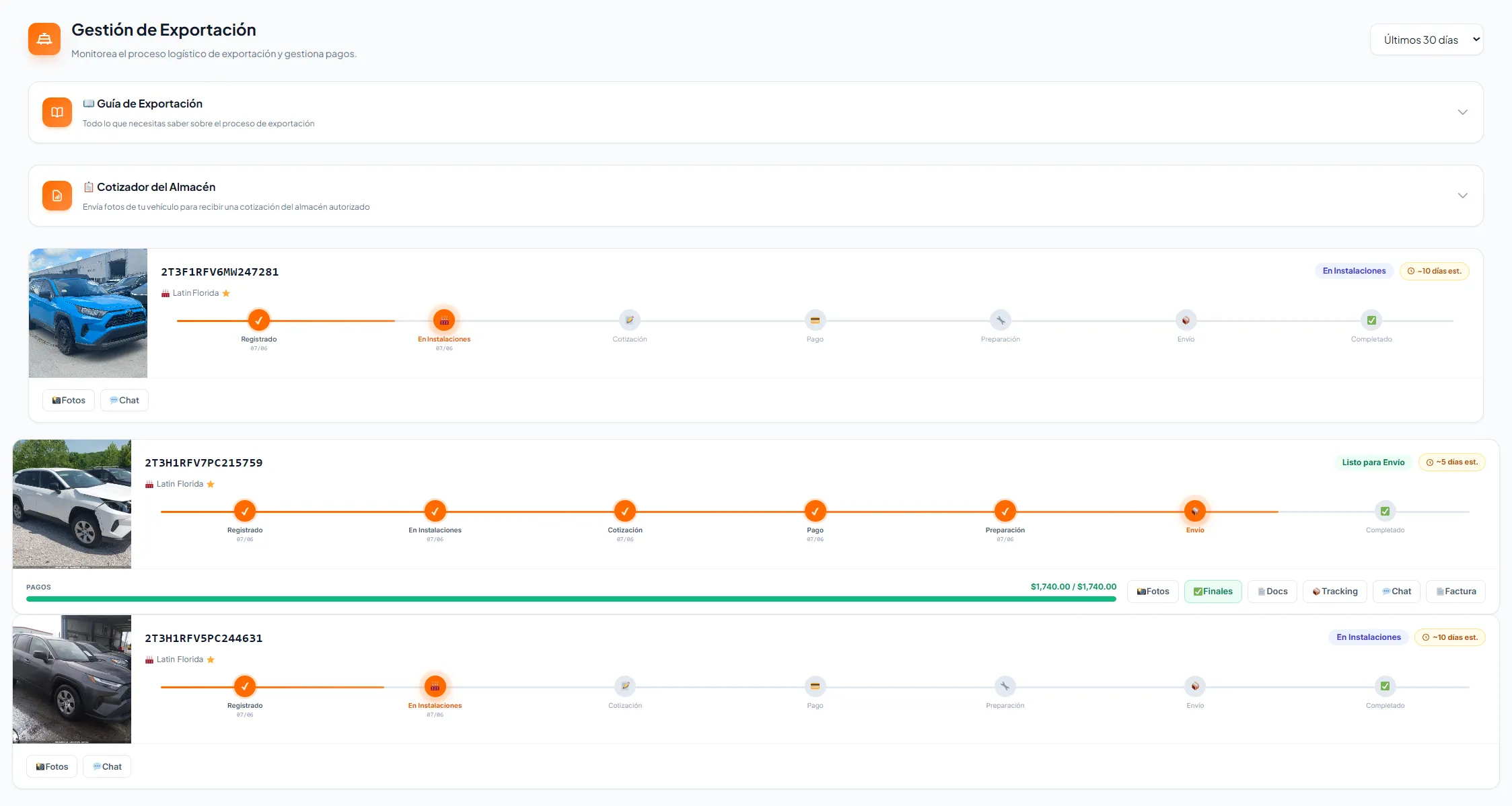 Gestión de Exportación del Dashboard — Estatus en tiempo real de tus vehículos